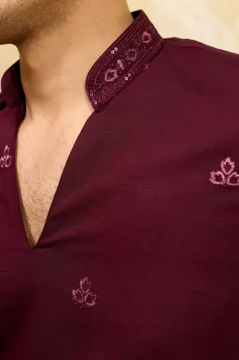 Purple viscose silk thread & sequence embroidered work kurta with dupatta