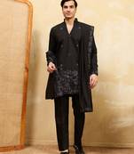 Black viscose silk thread & sequence embroidered work kurta with dupatta