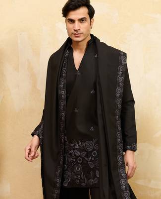 Black viscose silk thread & sequence embroidered work kurta with dupatta 3