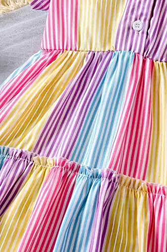 Multicolor striped printed cotton shirt collar fit & flare kids dress