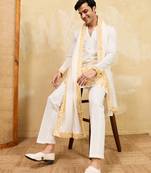 White viscose silk thread & sequence embroidered work kurta with dupatta