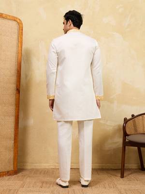 White viscose silk thread & sequence embroidered work kurta with dupatta 3