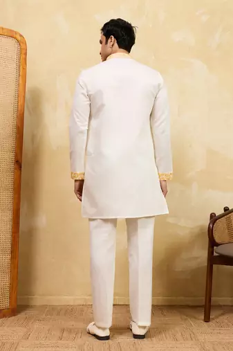White viscose silk thread & sequence embroidered work kurta with dupatta
