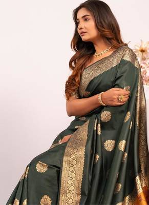 Bottle green silk blend resham weaves sarees 3