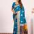 Firozi color silk blend resham weaves sarees