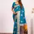 Firozi color silk blend resham weaves sarees