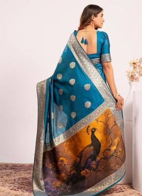 Firozi color silk blend resham weaves sarees 2