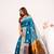 Firozi color silk blend resham weaves sarees