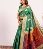 Perrot green color silk blend resham weaves sarees