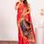 Red color silk blend resham weaves sarees