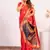 Red color silk blend resham weaves sarees