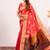 Red color silk blend resham weaves sarees