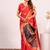 Red color silk blend resham weaves sarees