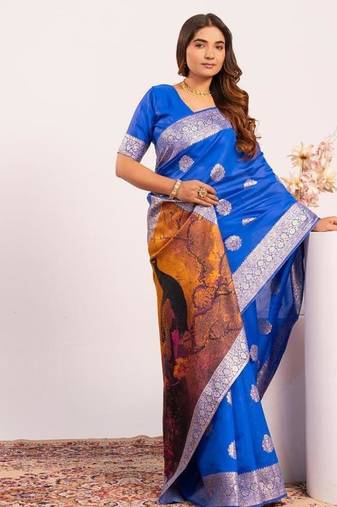 Royal color silk blend resham weaves sarees