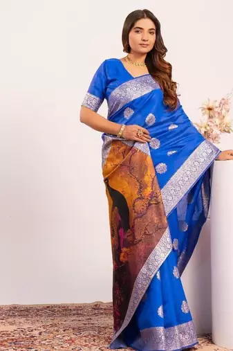 Royal color silk blend resham weaves sarees