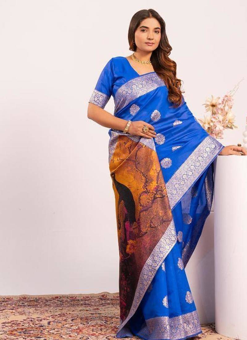 Royal color silk blend resham weaves sarees