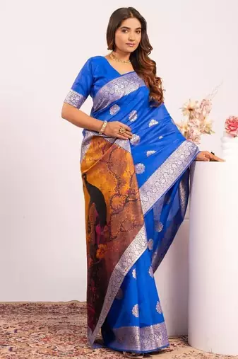 Royal color silk blend resham weaves sarees