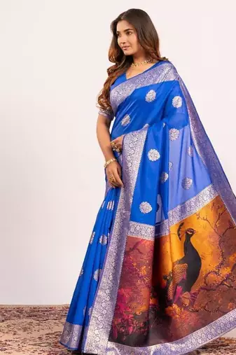 Royal color silk blend resham weaves sarees
