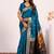 Firozi color silk blend resham weaves sarees