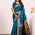 Firozi color silk blend resham weaves sarees