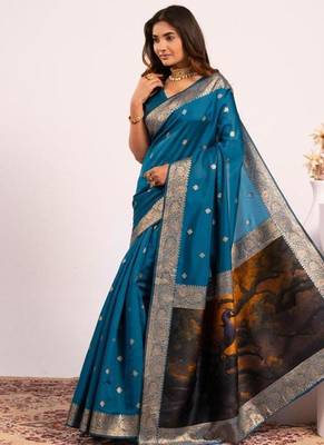 Firozi silk blend resham weaves sarees 2