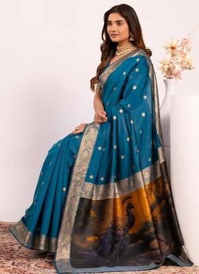 Firozi silk blend resham weaves sarees 3