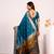 Firozi color silk blend resham weaves sarees