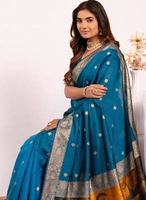 Firozi silk blend resham weaves sarees 5