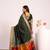 Green color silk blend resham weaves sarees