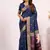 Navy blue color silk blend resham weaves sarees
