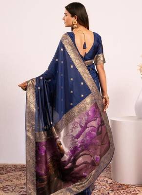 Navy blue color silk blend resham weaves sarees 2