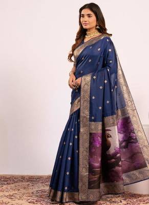 Navy blue color silk blend resham weaves sarees 4