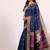 Navy blue color silk blend resham weaves sarees