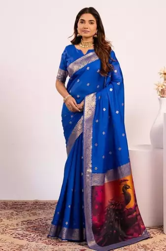 Royal color silk blend resham weaves sarees