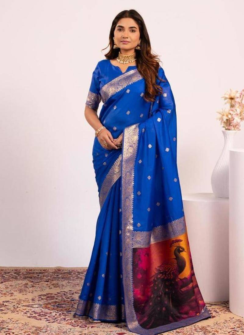 Royal color silk blend resham weaves sarees