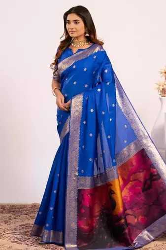 Royal color silk blend resham weaves sarees