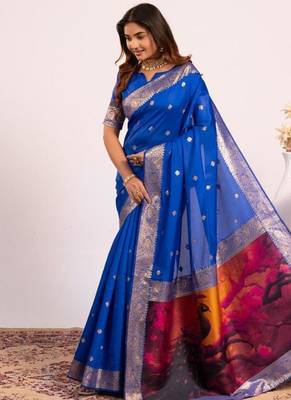 Royal color silk blend resham weaves sarees 3