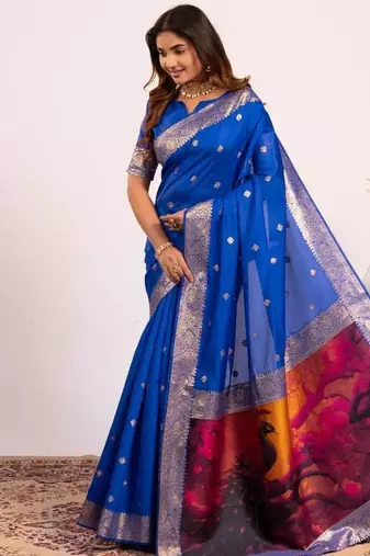 Royal color silk blend resham weaves sarees