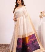 White color silk blend silk blend resham weaves sarees