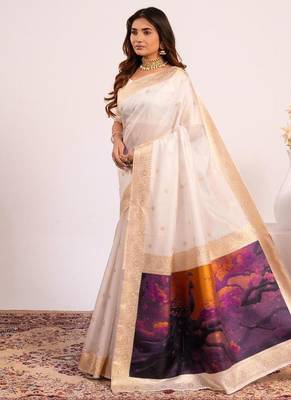 White color silk blend silk blend resham weaves sarees 2