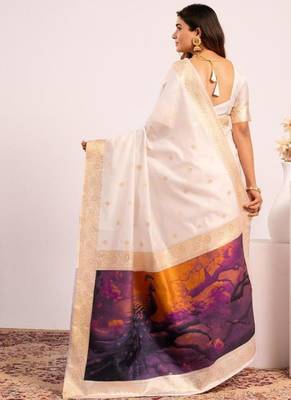 White color silk blend silk blend resham weaves sarees 3