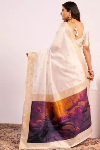 White color silk blend silk blend resham weaves sarees