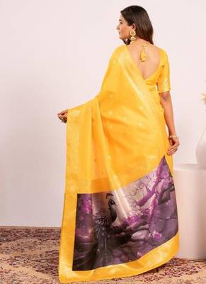 Yellow color silk blend resham weaves sarees 4