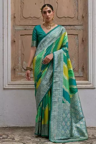 Green color silk blend handloom silk blend kadwa weaves sarees