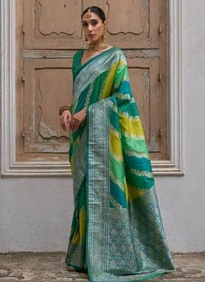 Green silk blend handloom silk blend kadwa weaves sarees 2