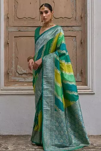 Green color silk blend handloom silk blend kadwa weaves sarees