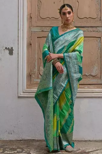 Green color silk blend handloom silk blend kadwa weaves sarees