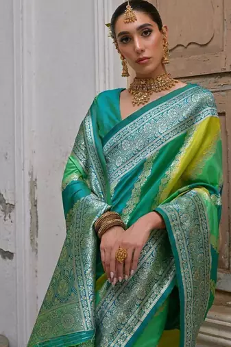 Green color silk blend handloom silk blend kadwa weaves sarees