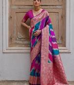 Pink color silk blend handloom silk blend kadwa weaves sarees