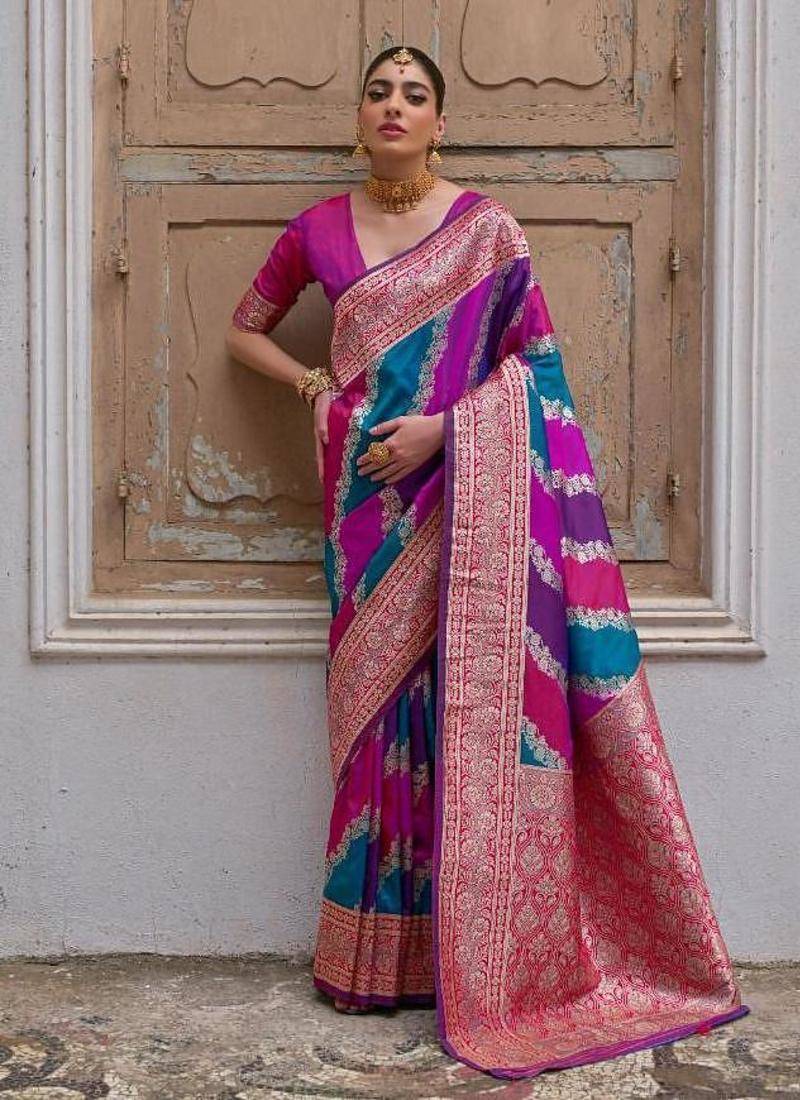 Pink color silk blend handloom silk blend kadwa weaves sarees